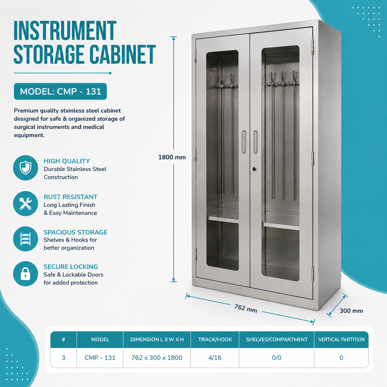 Hospital Stainless Steel Catheter Storage Cabinet SS 304 Model CMP-131