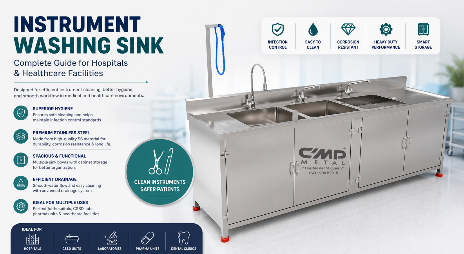 Instrument Washing Sink with Cabinet