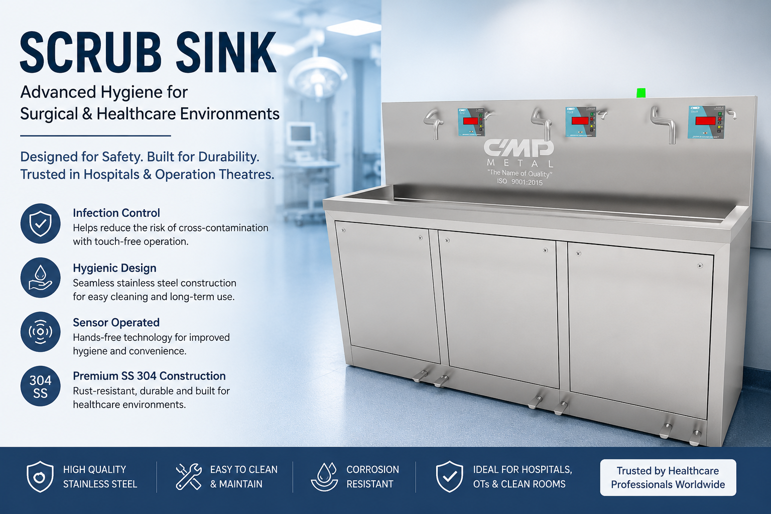 Stainless Steel Scrub Sink for Hospital and Operation Theatre