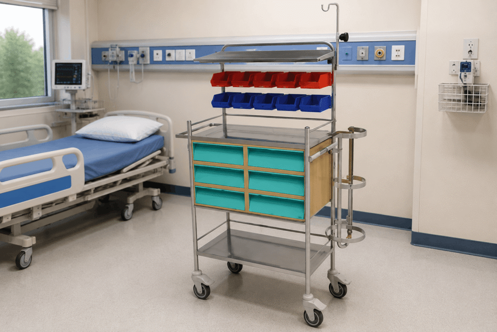 Stainless Steel Crash Cart Trolley with Emergency Medicine Drawers for Hospital ICU