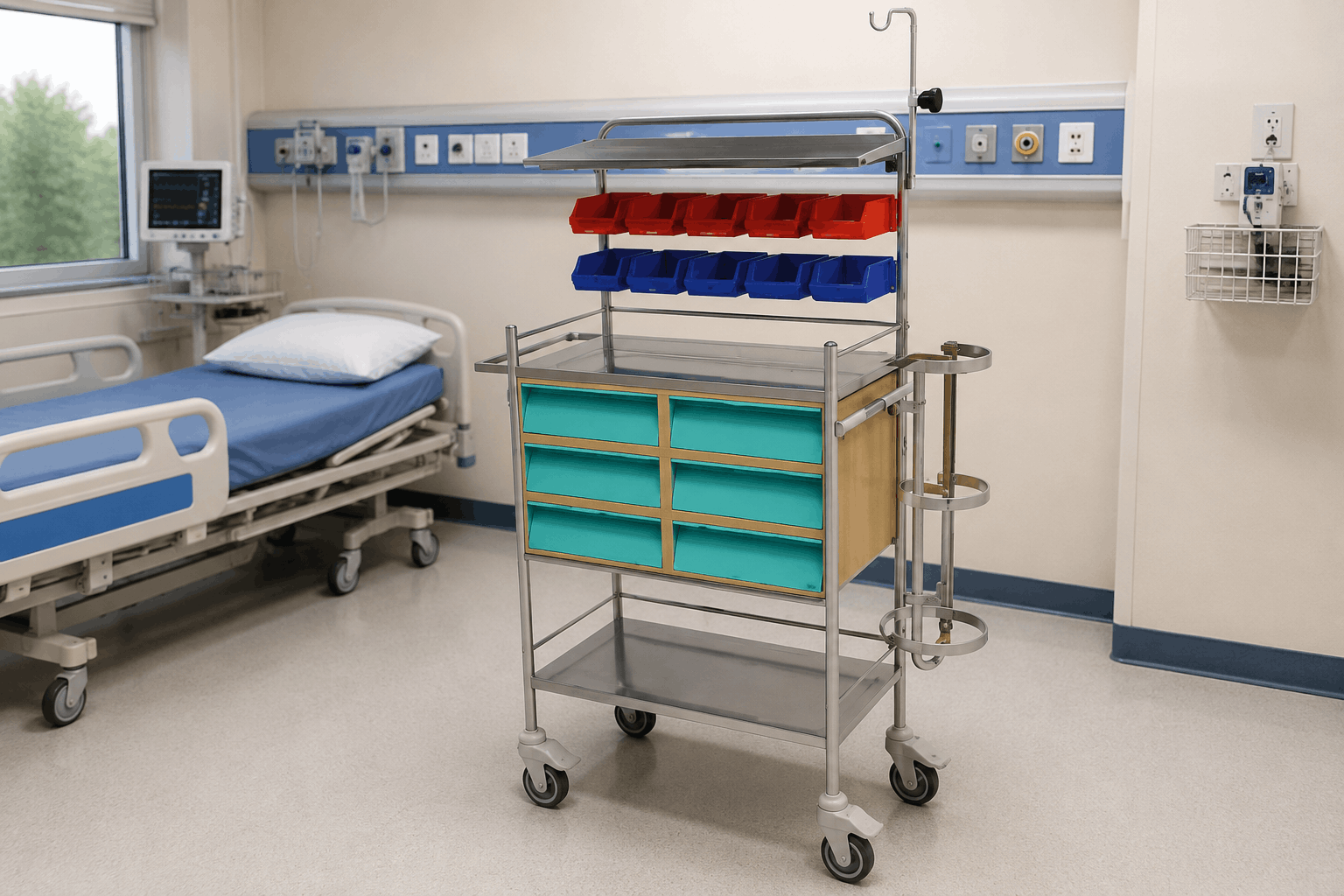 Stainless Steel Crash Cart Trolley for Hospital Emergency Medicine Storage