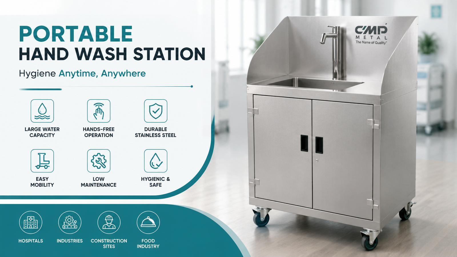 Portable Hand Wash Station - Stainless Steel Mobile Hand Wash Sink