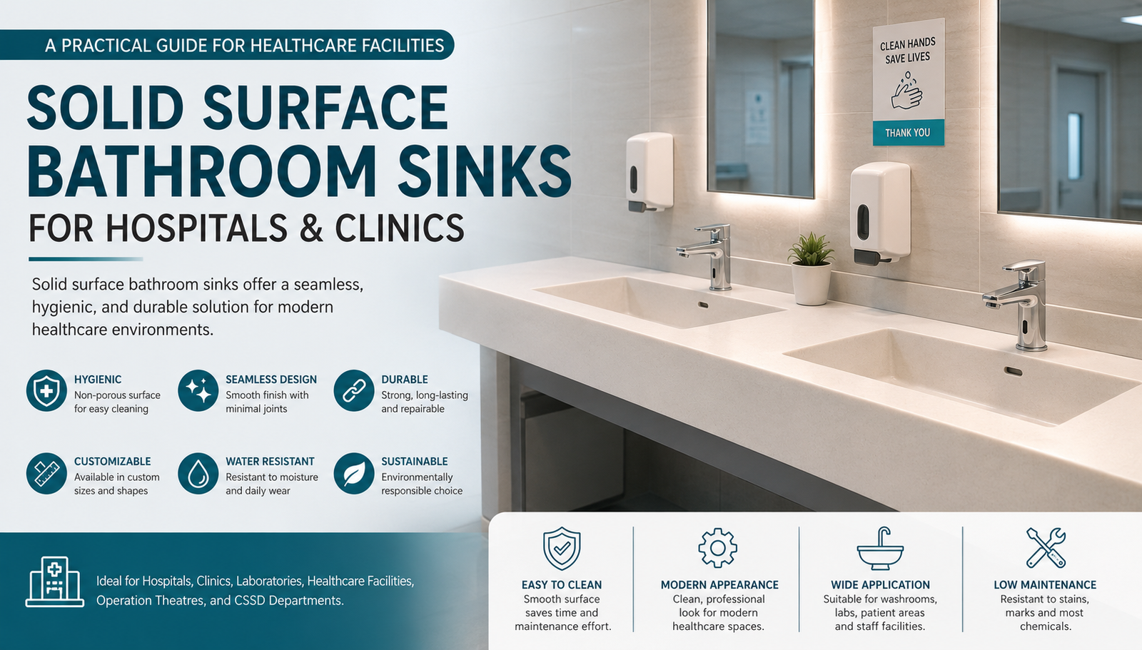 Solid Surface Bathroom Sinks for Hospitals and Clinics Solid Surface Bathroom Sinks for Hospitals and Clinics