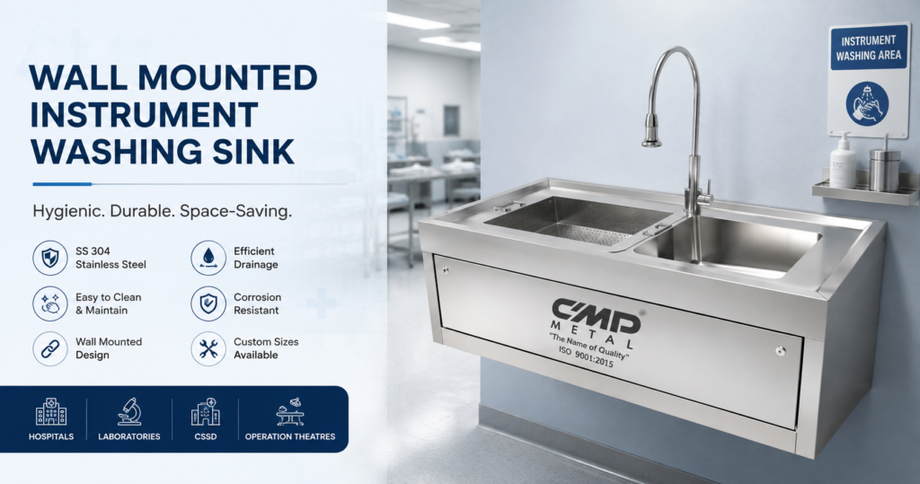 Wall Mounted Instrument Washing Sink made from SS 304 stainless steel for hospital CSSD