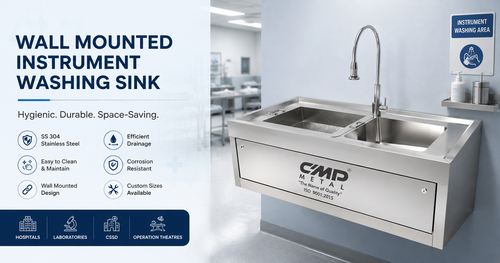 Wall Mounted Instrument Washing Sink Wall Mounted Instrument Washing Sink - SS 304 Hospital Instrument Washing Sink