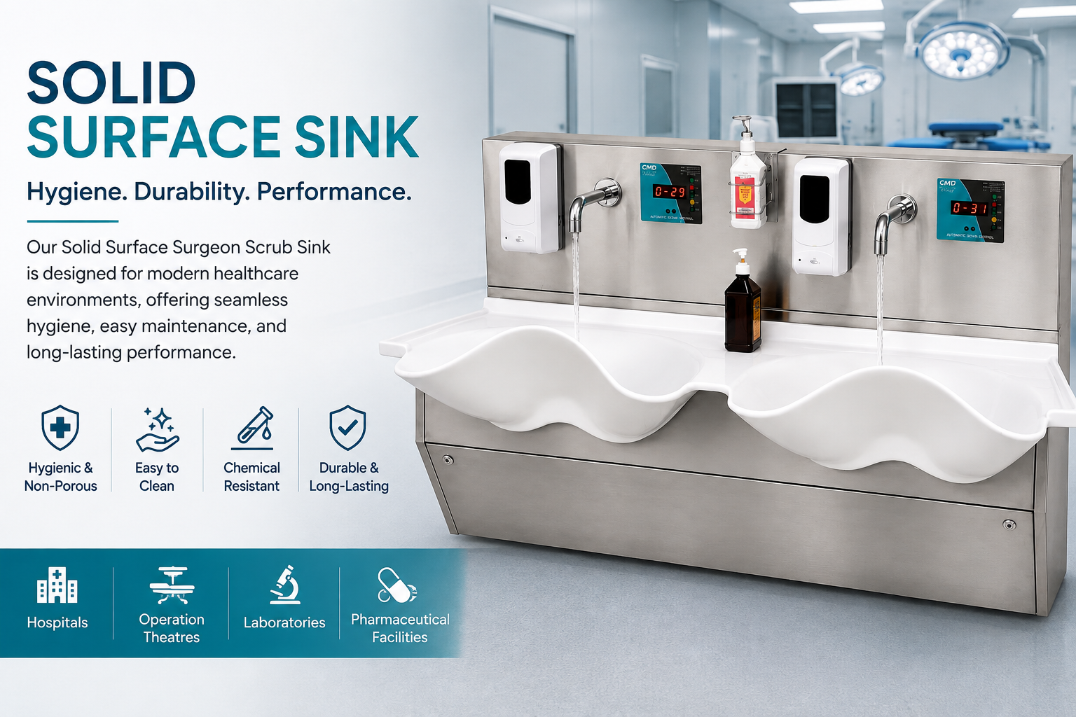 Medical Solid Surface Scrub Sink for Hospital Operation Theatre