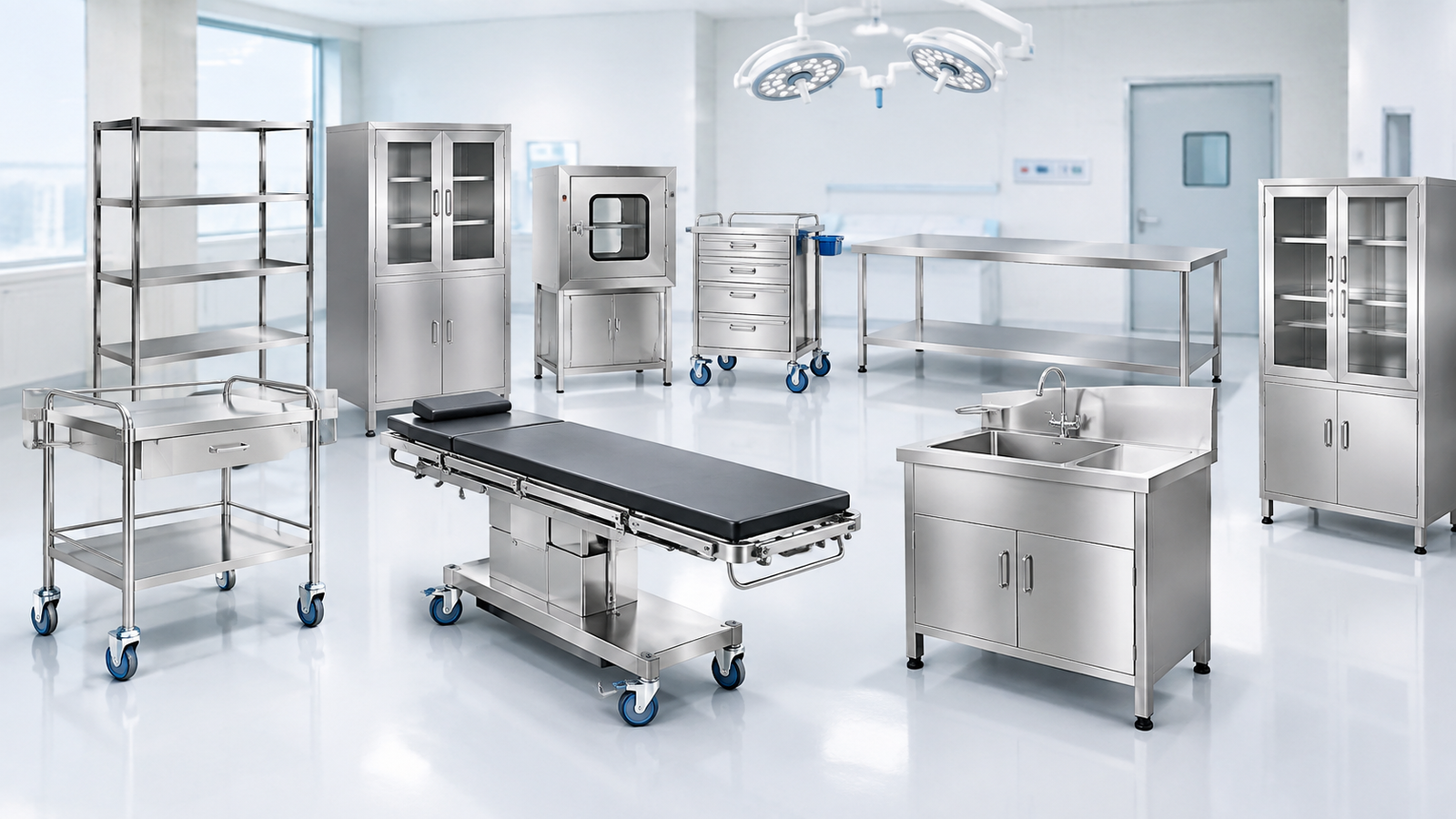 Stainless steel hospital furniture and medical equipment