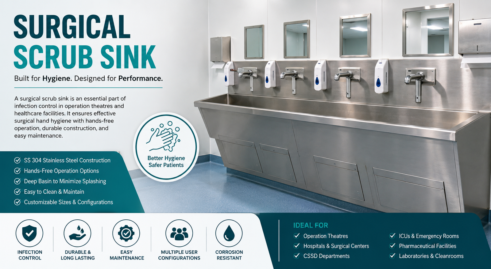 Surgical Scrub Sink for Hospital Operation Theatre
