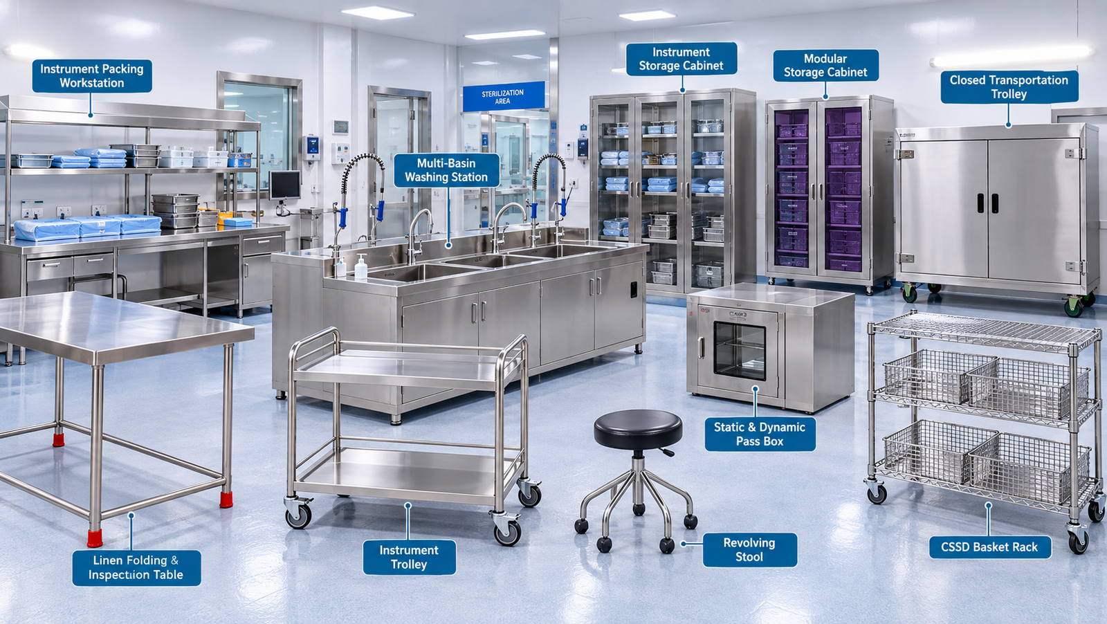 CSSD Furniture and Stainless Steel Equipment for Hospital Sterile Processing Department