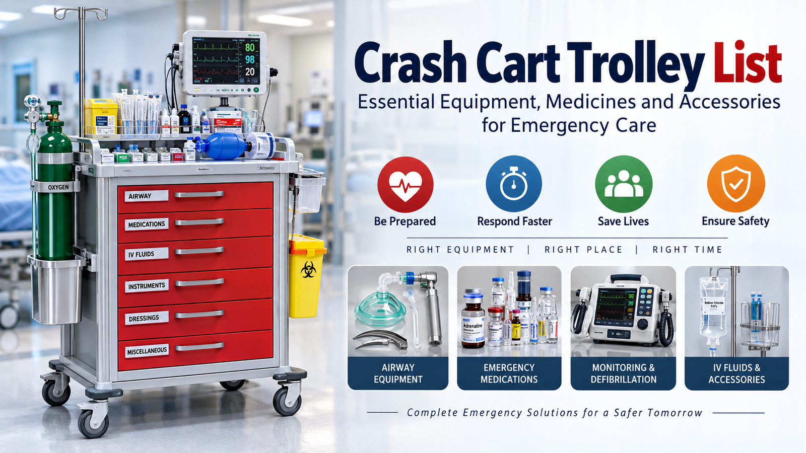 Crash Cart Trolley List - Essential Emergency Equipment, Medicines and Accessories