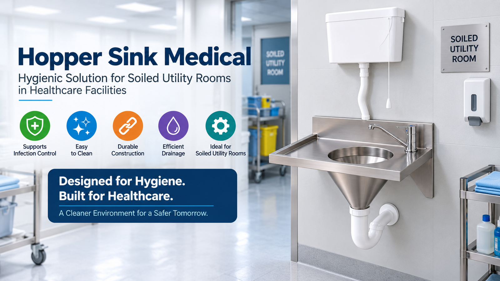 Hopper Sink Medical for Soiled Utility Rooms in Healthcare Facilities