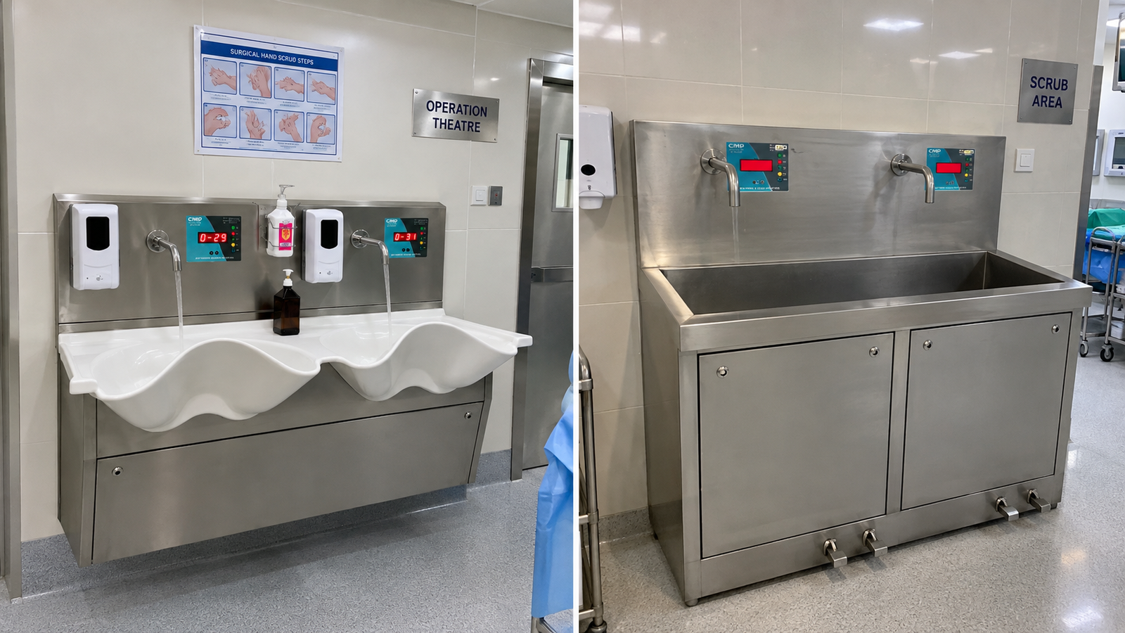Hospital Scrub Sink with Automatic Sensor Control System