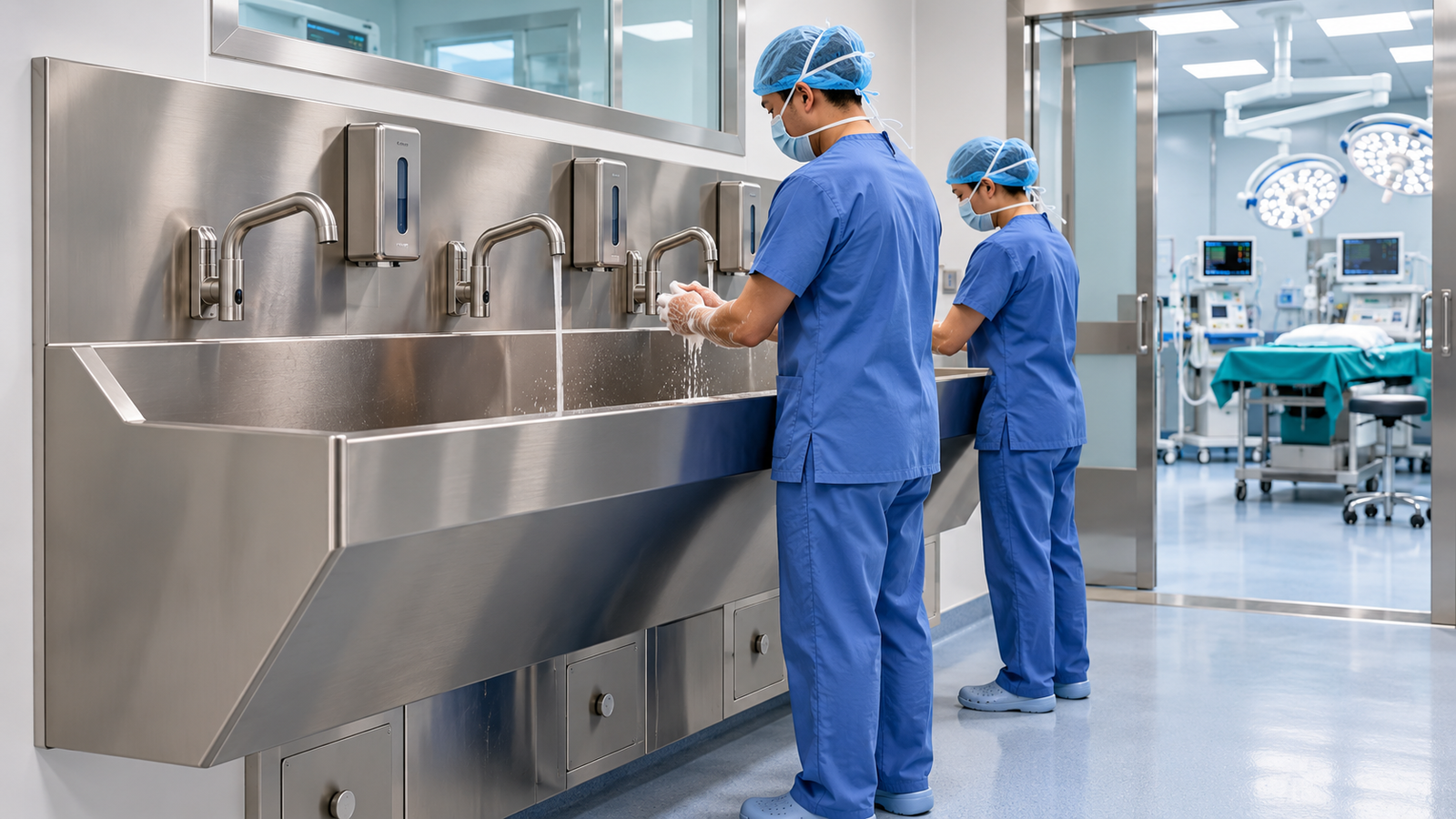 Stainless steel surgical scrub area with wash basin for operation theatre