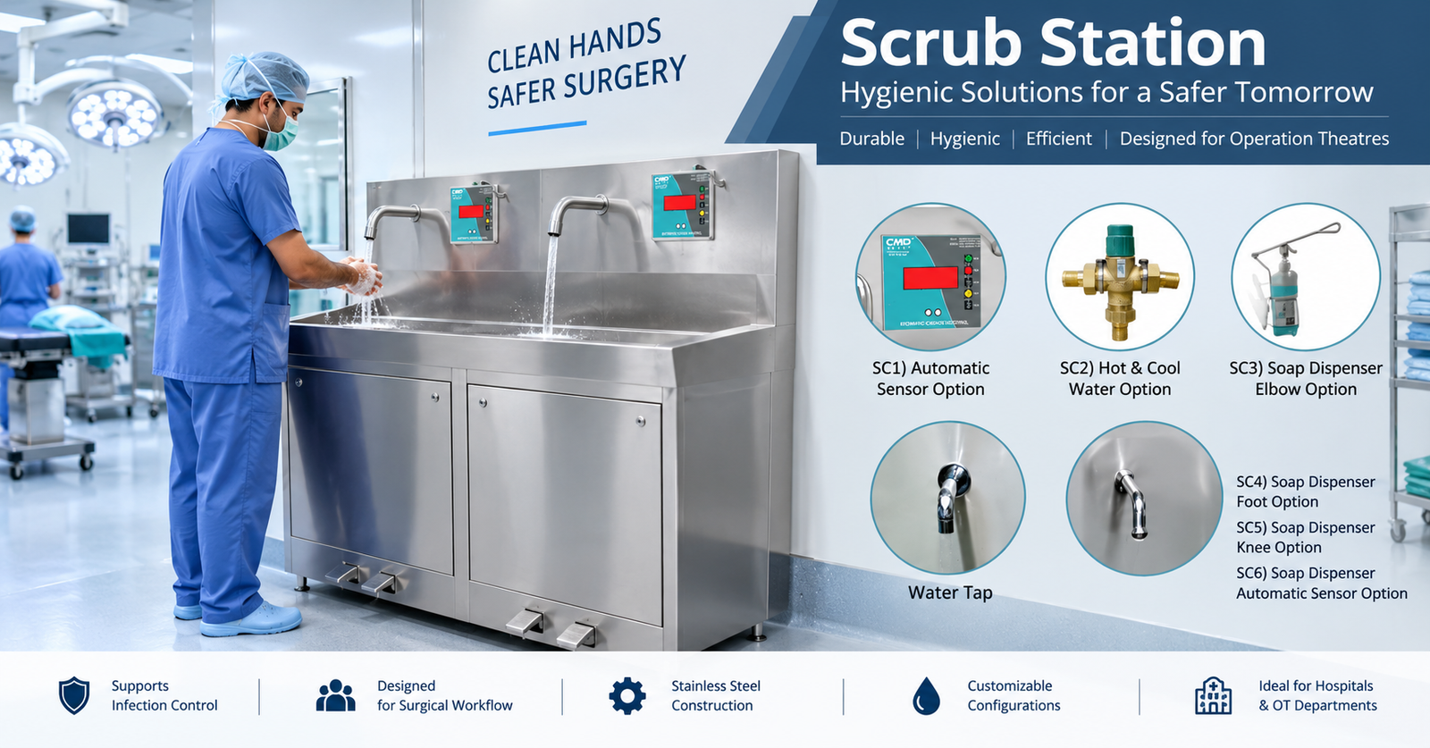 Surgical Scrub Sink and Scrub Station for Operation Theatre