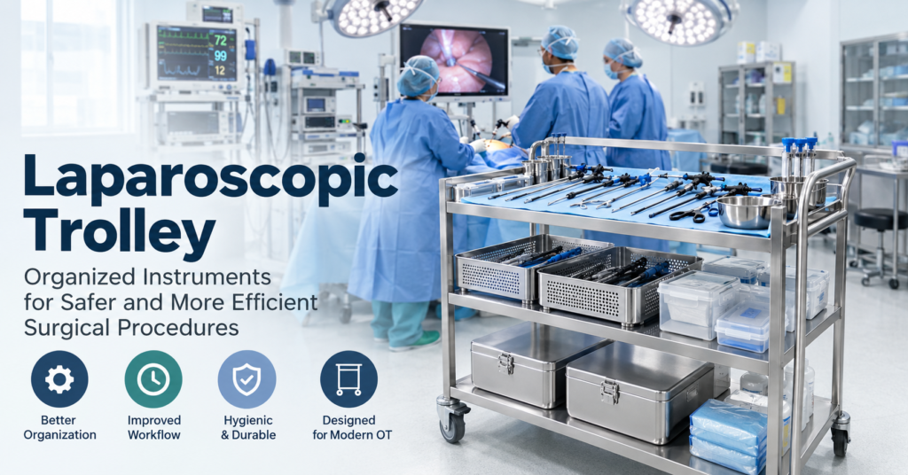 Laparoscopic trolley for surgical instrument setup in hospital operation theatre