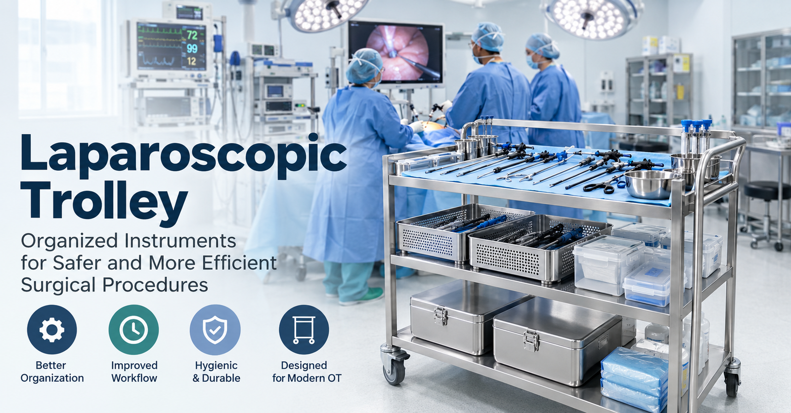 Laparoscopic Trolley for Surgical Instrument Setup in Hospital Operation Theatre