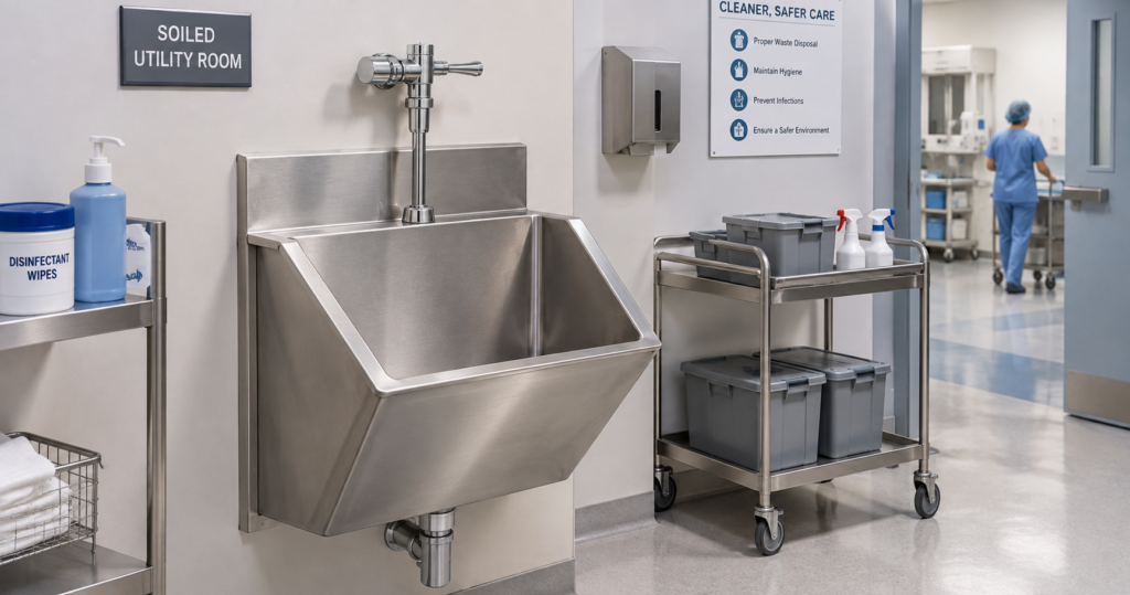 Hopper sink medical for hospital soiled utility room