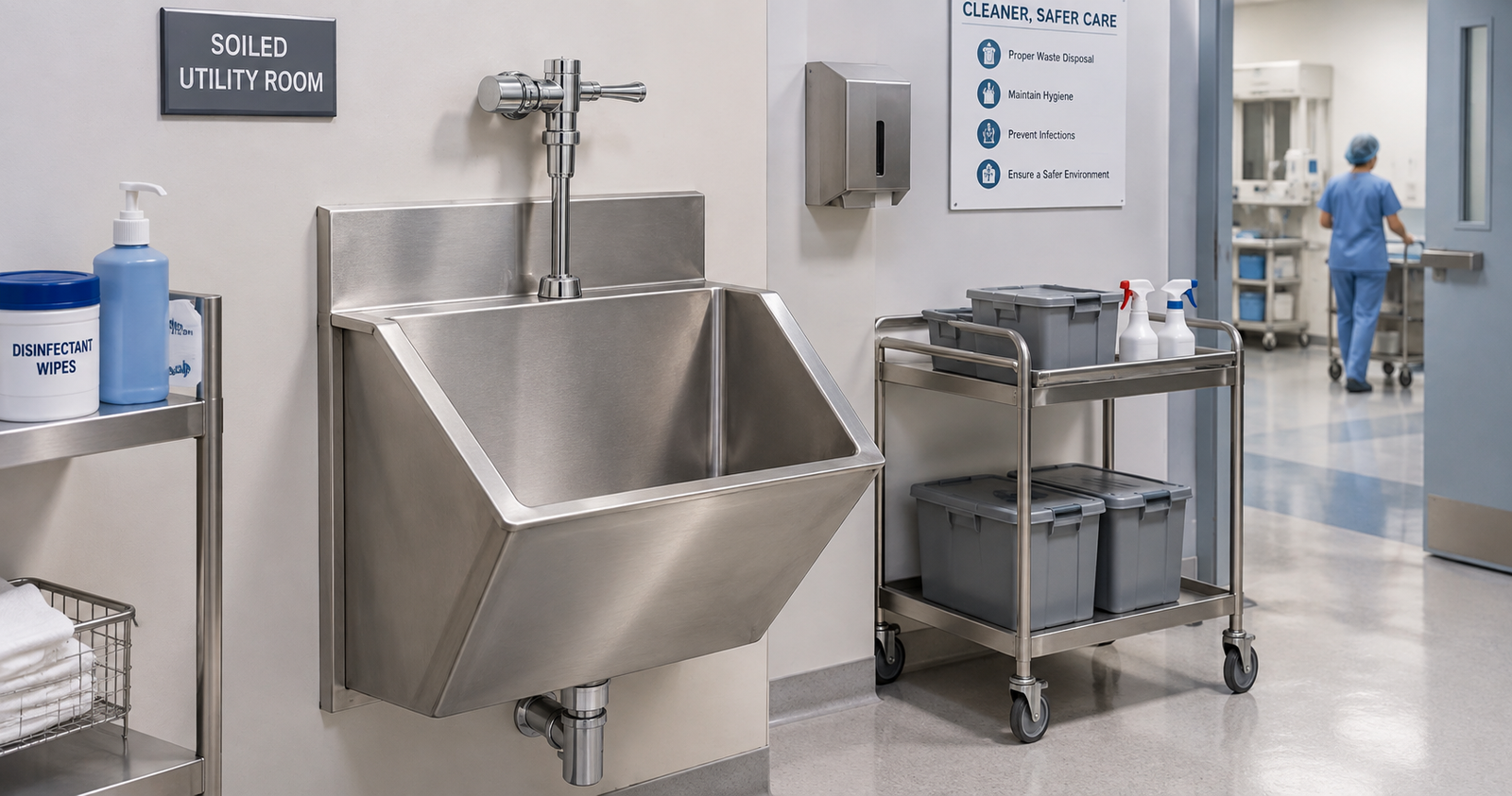 Hopper sink medical in hospital soiled utility room