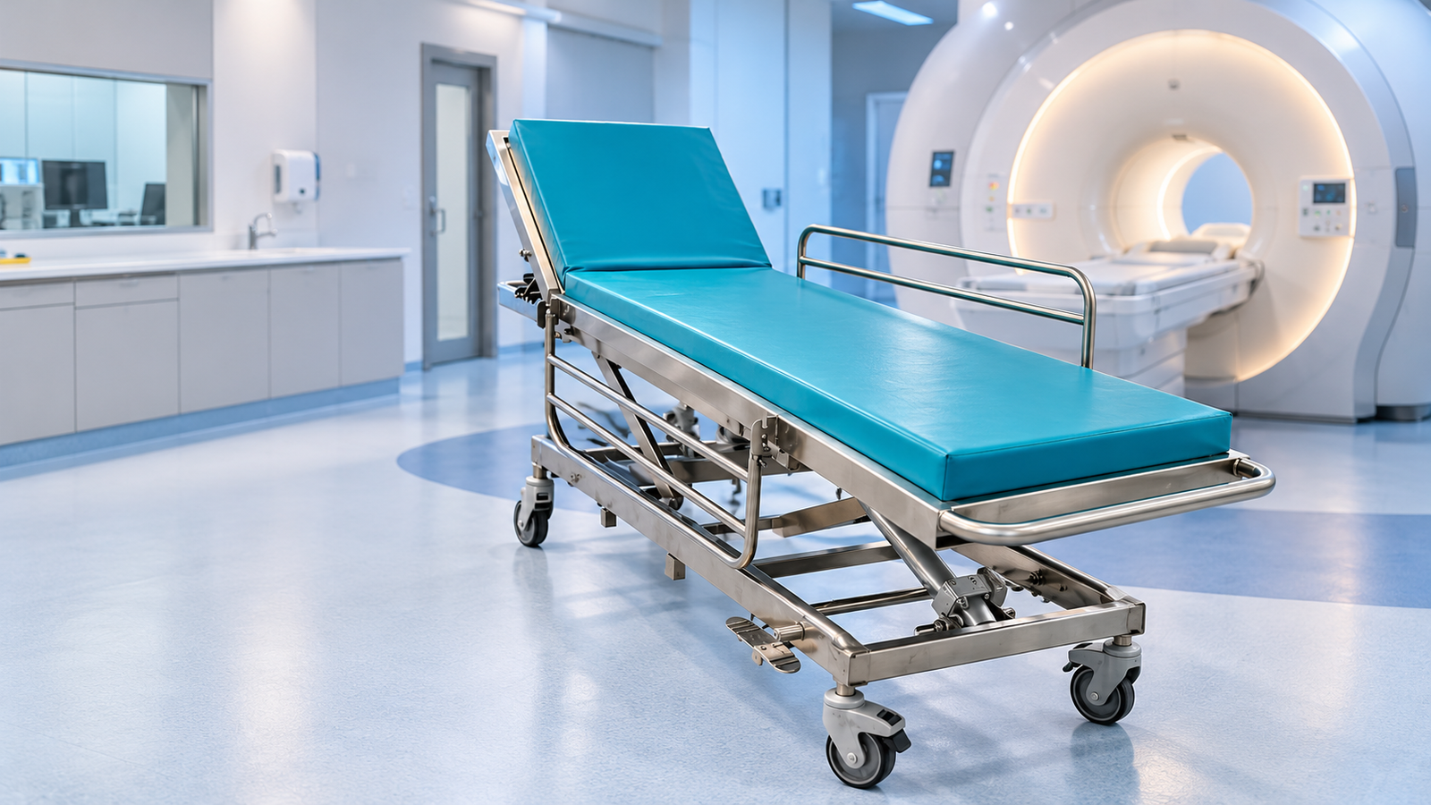 Non Magnetic MRI Trolley Non Magnetic MRI Trolley for patient transport in a hospital MRI department